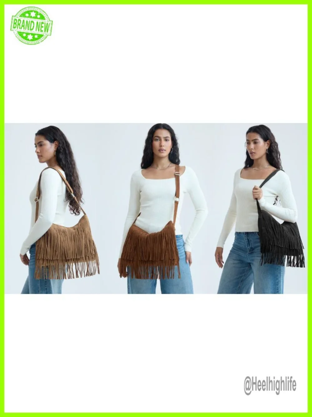 Faux Suede Leather Tassel Fringe Hobo Crossbody Shoulder Bag Sling Bag